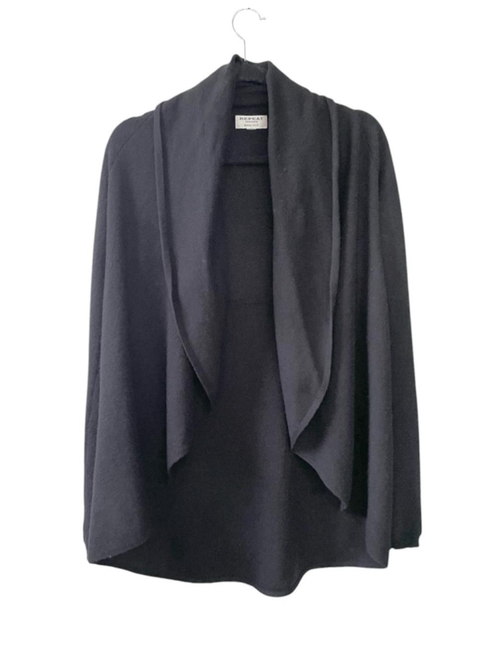 REPEAT Cashmere Black Organic Cashmere Draped Shawl Collar Cardigan Sweater